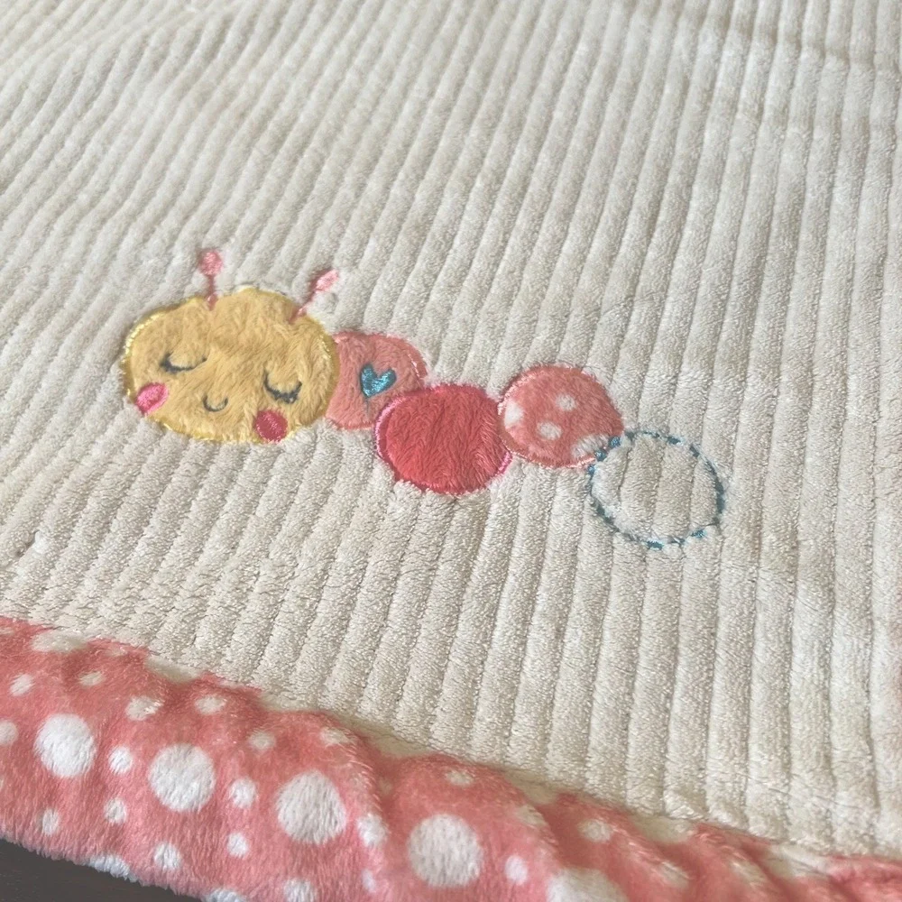 Chick Pea Plush‎ Ribbed Pink Caterpillar Baby Girl Blanket Sherpa Polka Dot Edge